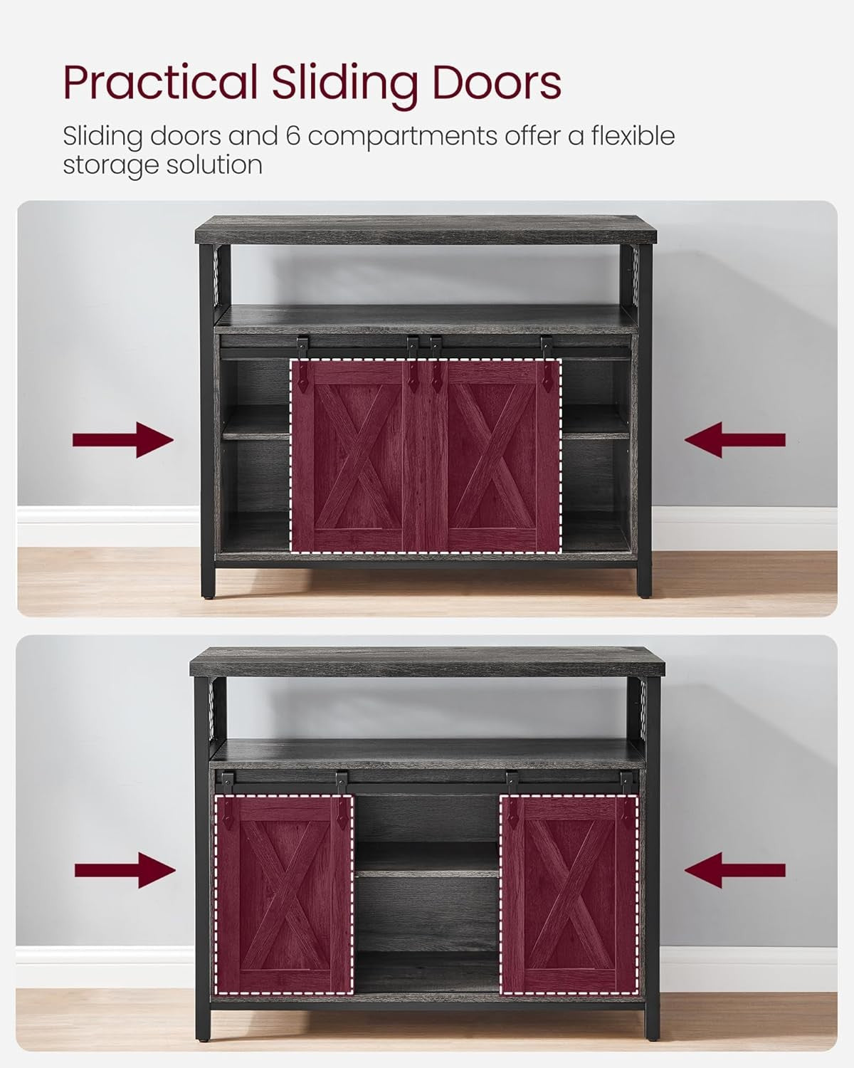 Charcoal Grey Industrial Sideboard Sliding Door Storage Cabinet