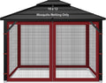 10x12ft Red Gazebo Mosquito Netting 4 Panels Zipper Sidewalls Outdoor