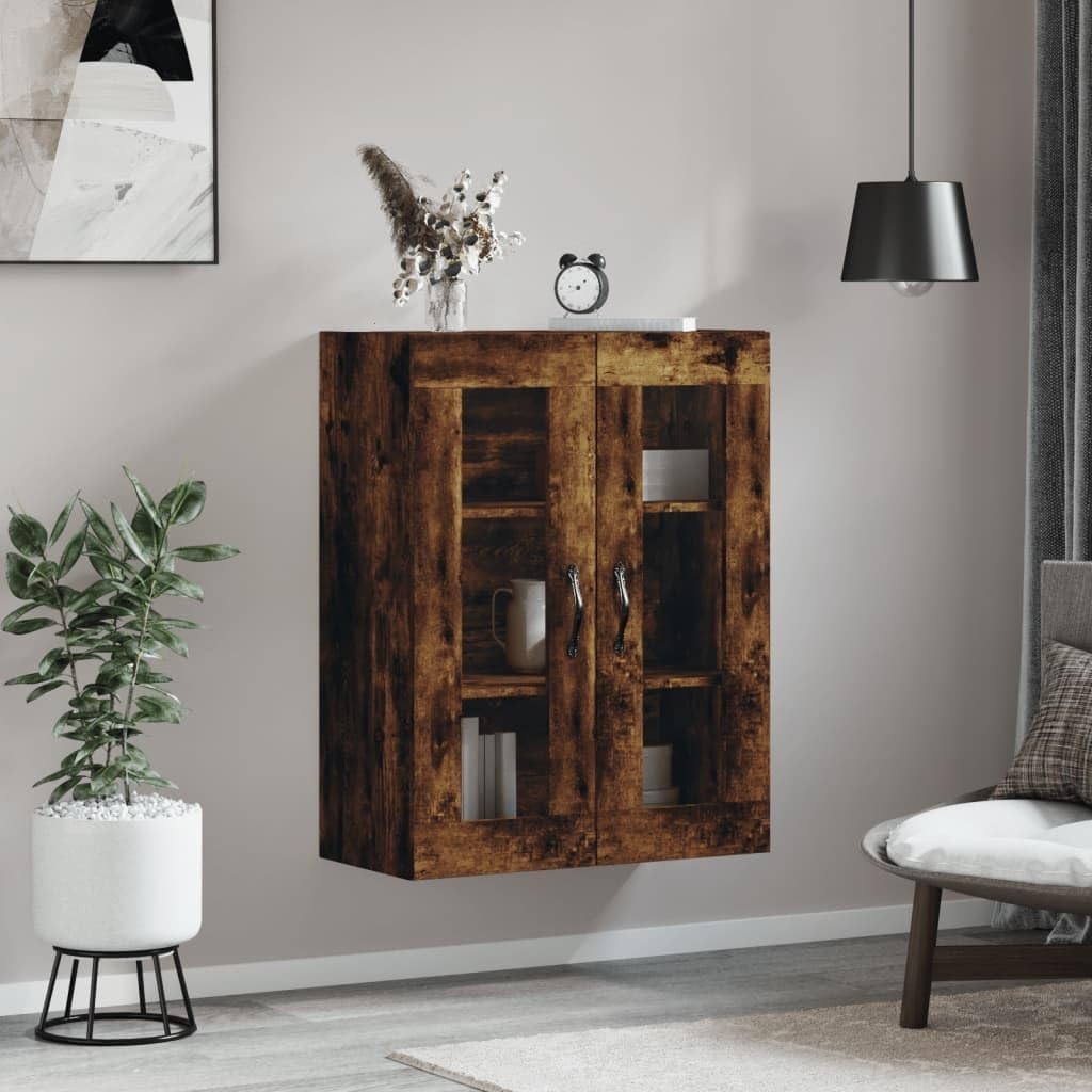 Wall-Mounted Smoked Oak Storage Cabinet with 3 Doors & Stylish Handles