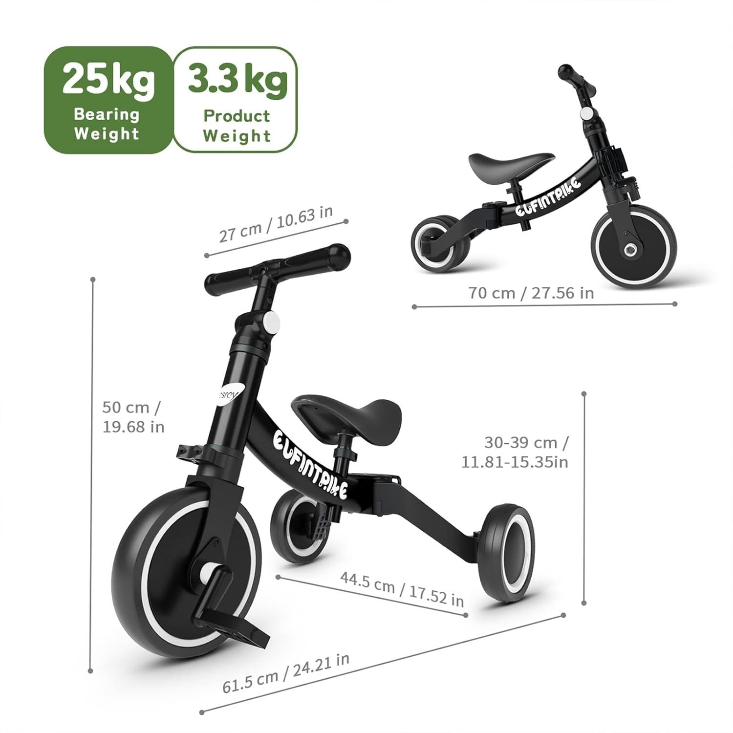 5 in 1 Toddler Tricycle Balance Bike Removable Pedals Kids 1-4 Years