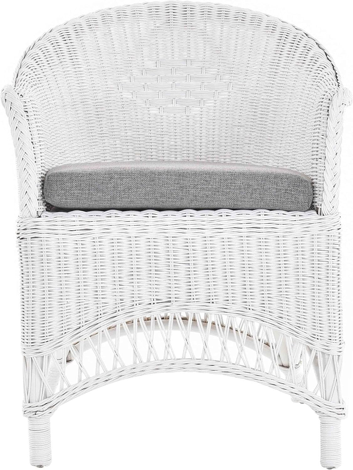 White Rattan Armchair Padded Country Wicker Lounge Chair Indoor Conservatory