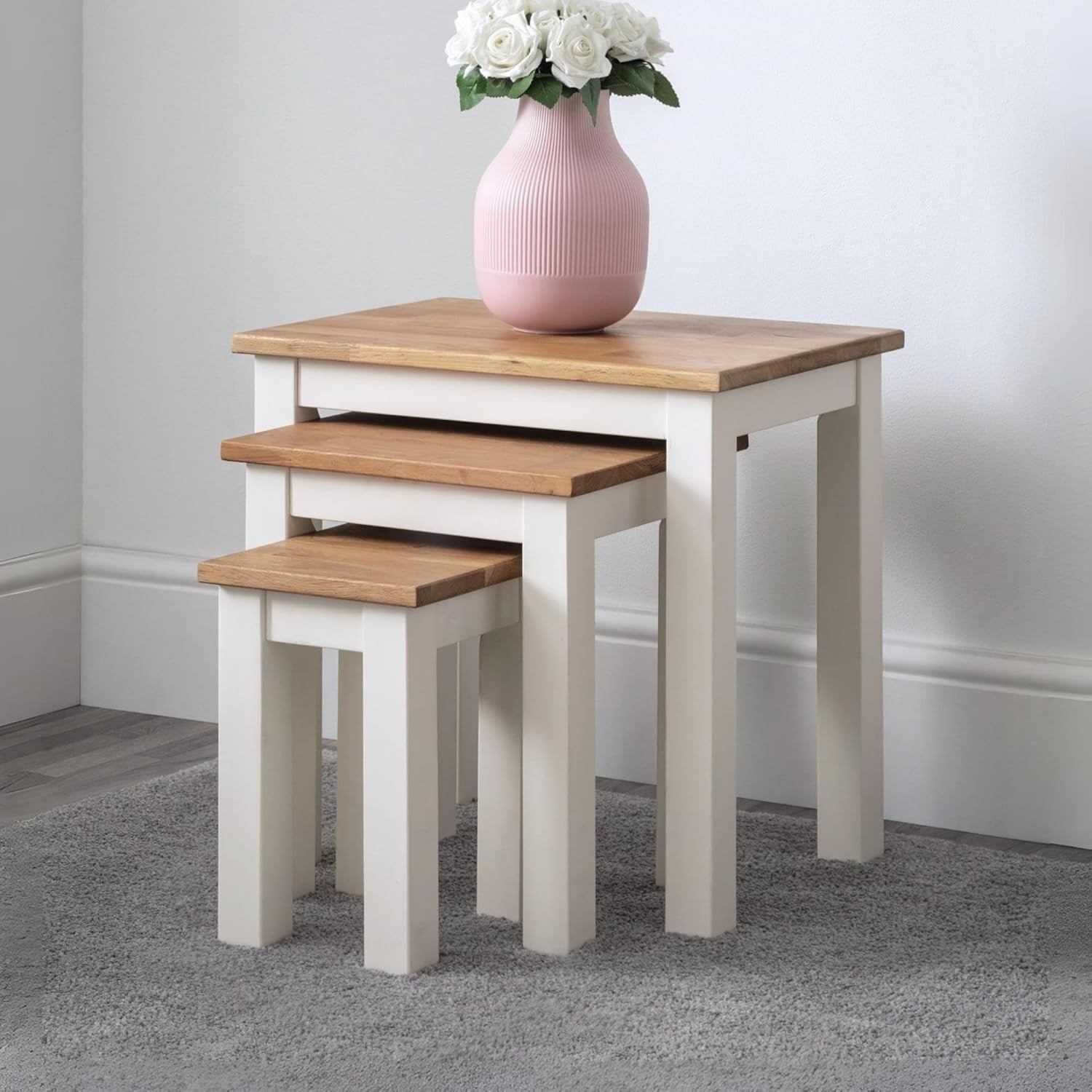 Oak Nesting Side Tables Set of 3 White Traditional Living Room Furniture