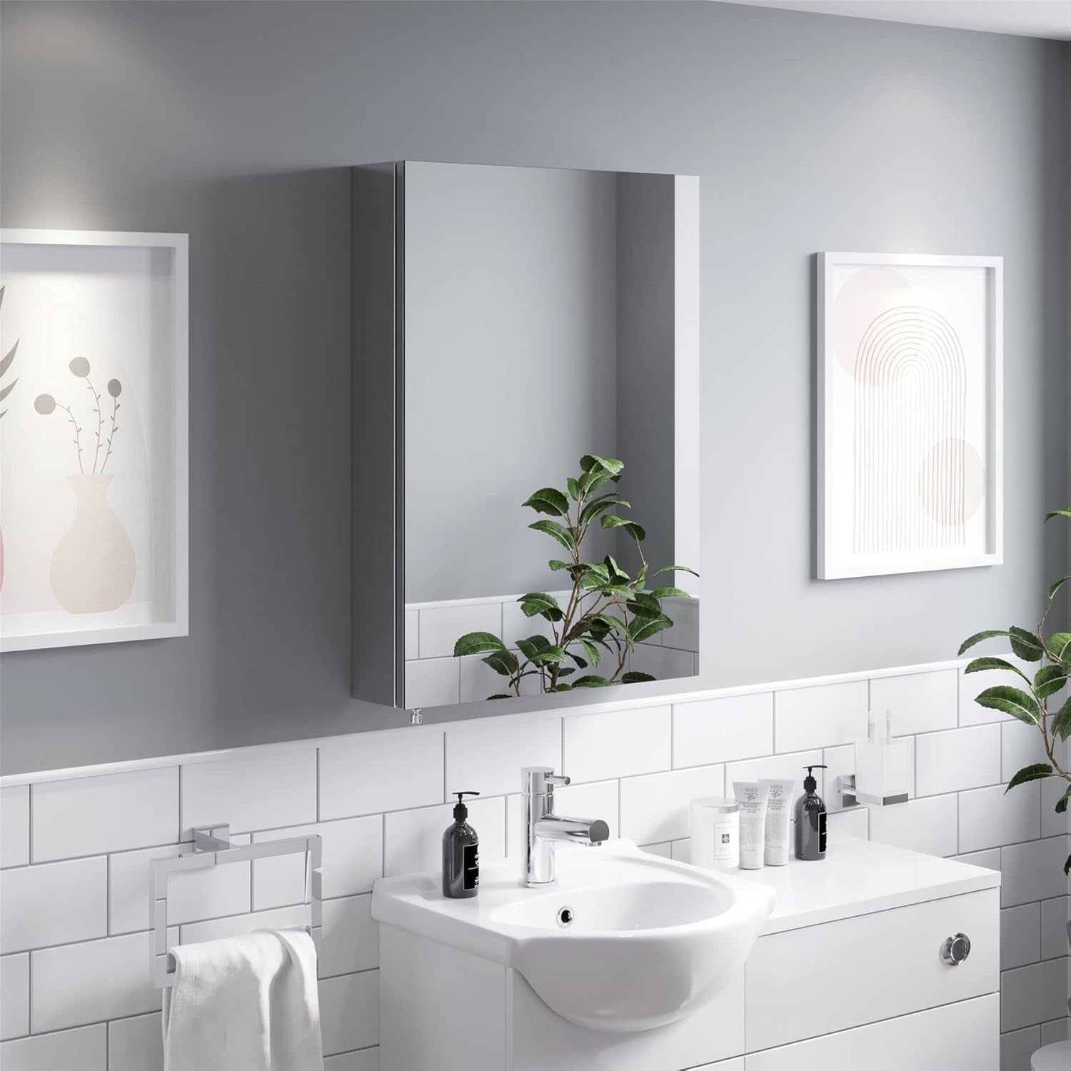 Wall Mounted Bathroom Mirror Cabinet with Shelf, Stainless Steel, 50x70cm