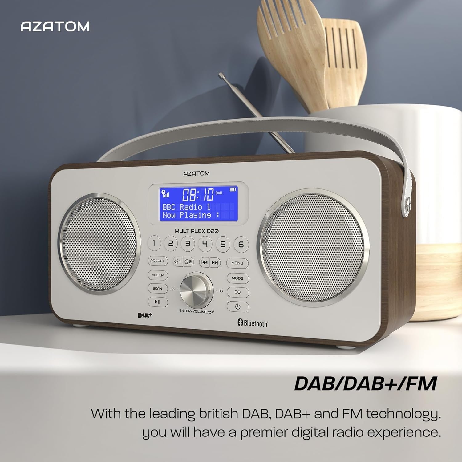 DAB DAB+ FM Digital Radio Bluetooth Portable Rechargeable Walnut Remote