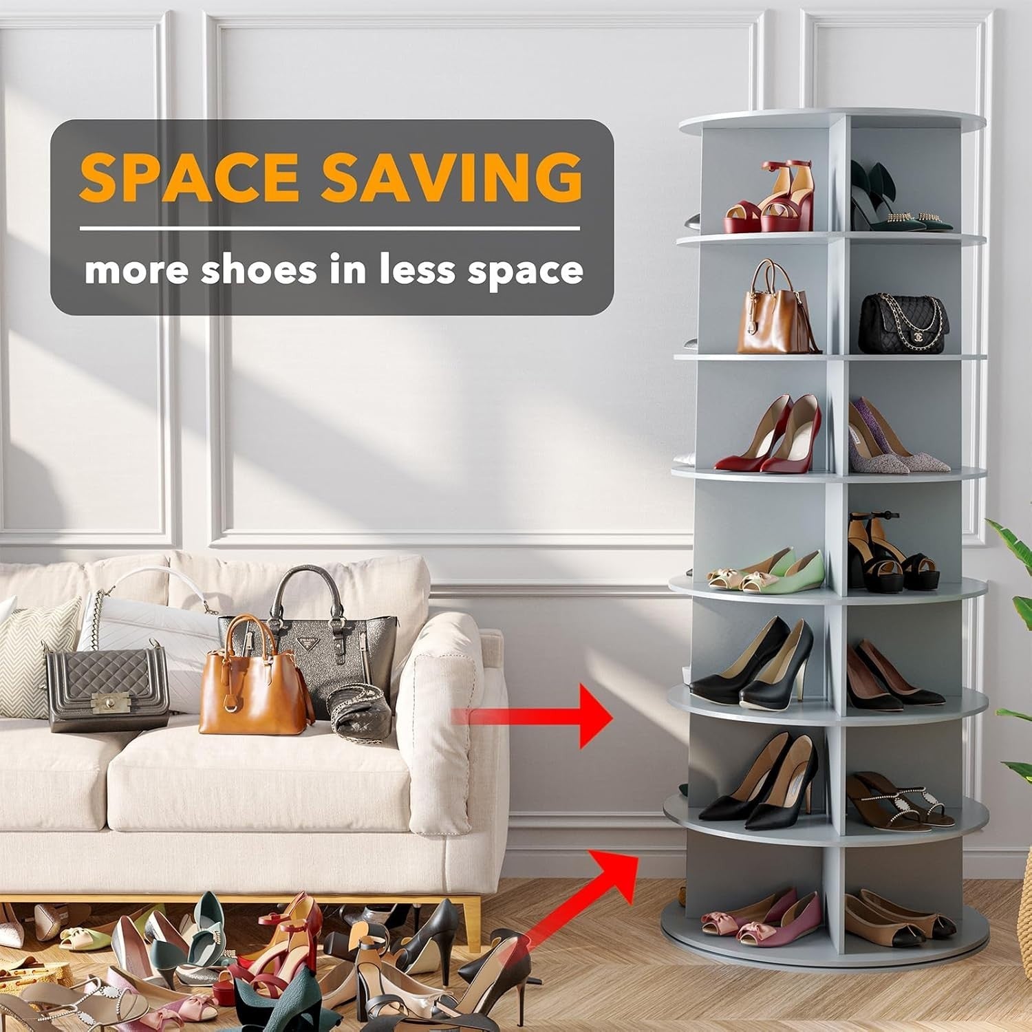 Rotating 7-Tier Shoe Rack Organizer, Space-Saving 160cm Tall, Easy Assembly
