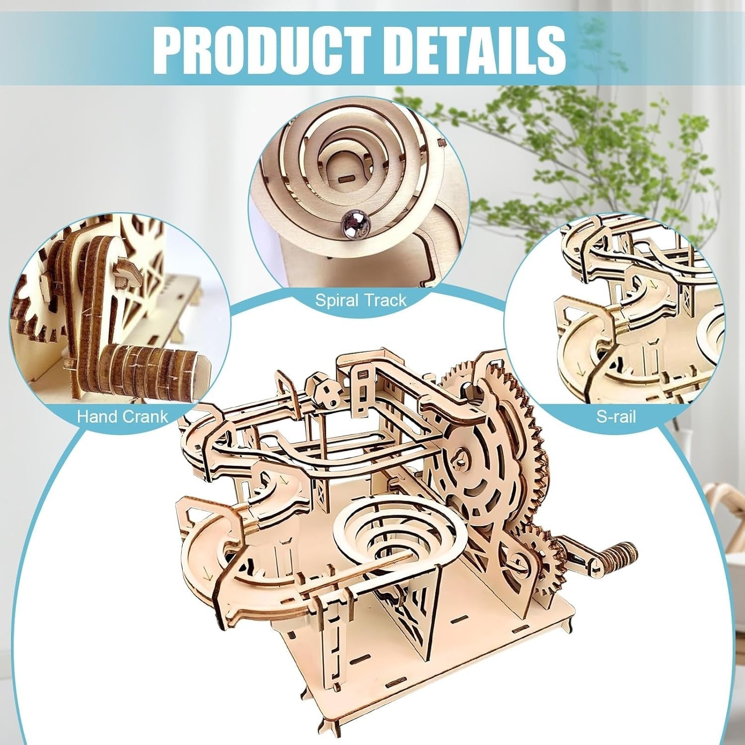 3D Wooden Marble Run Puzzle for Adults - Hand Cranked Mechanical Model