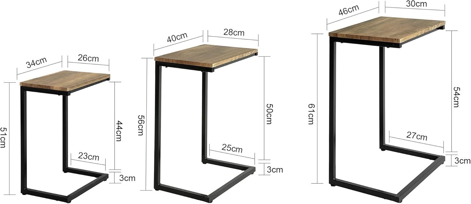 Space Saving Nesting Coffee Tables Set of 3 Engineered Wood & Metal Frame