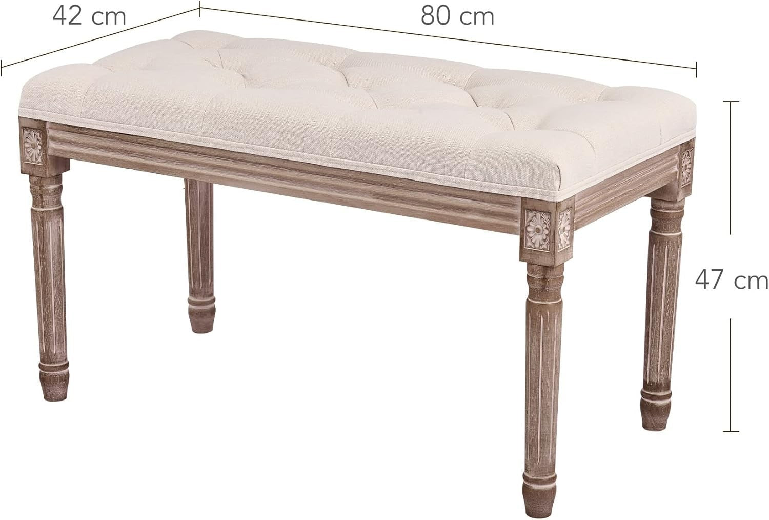 Vintage Upholstered Bench Tufted Seat 80cm Long Beige Entryway Dining