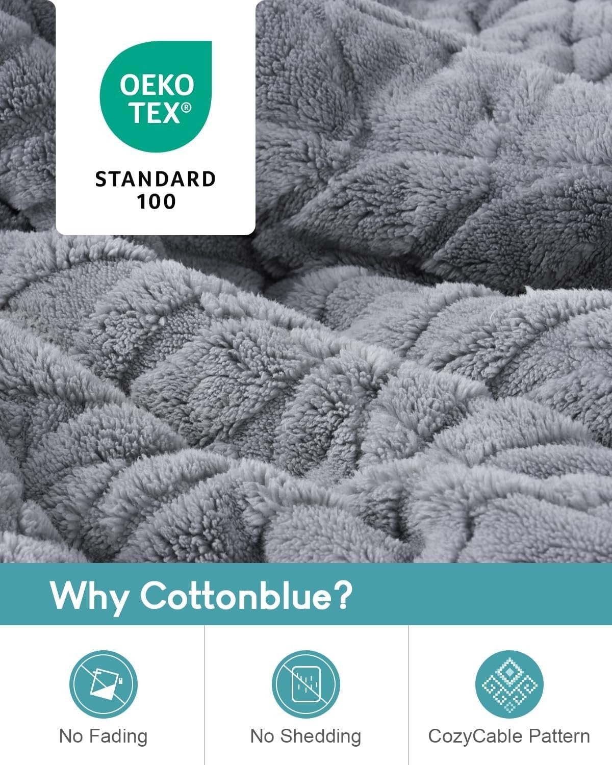 Weighted Blanket 15lb Jacquard Sherpa Cozy Sleep Aid 60x80 Grey Queen