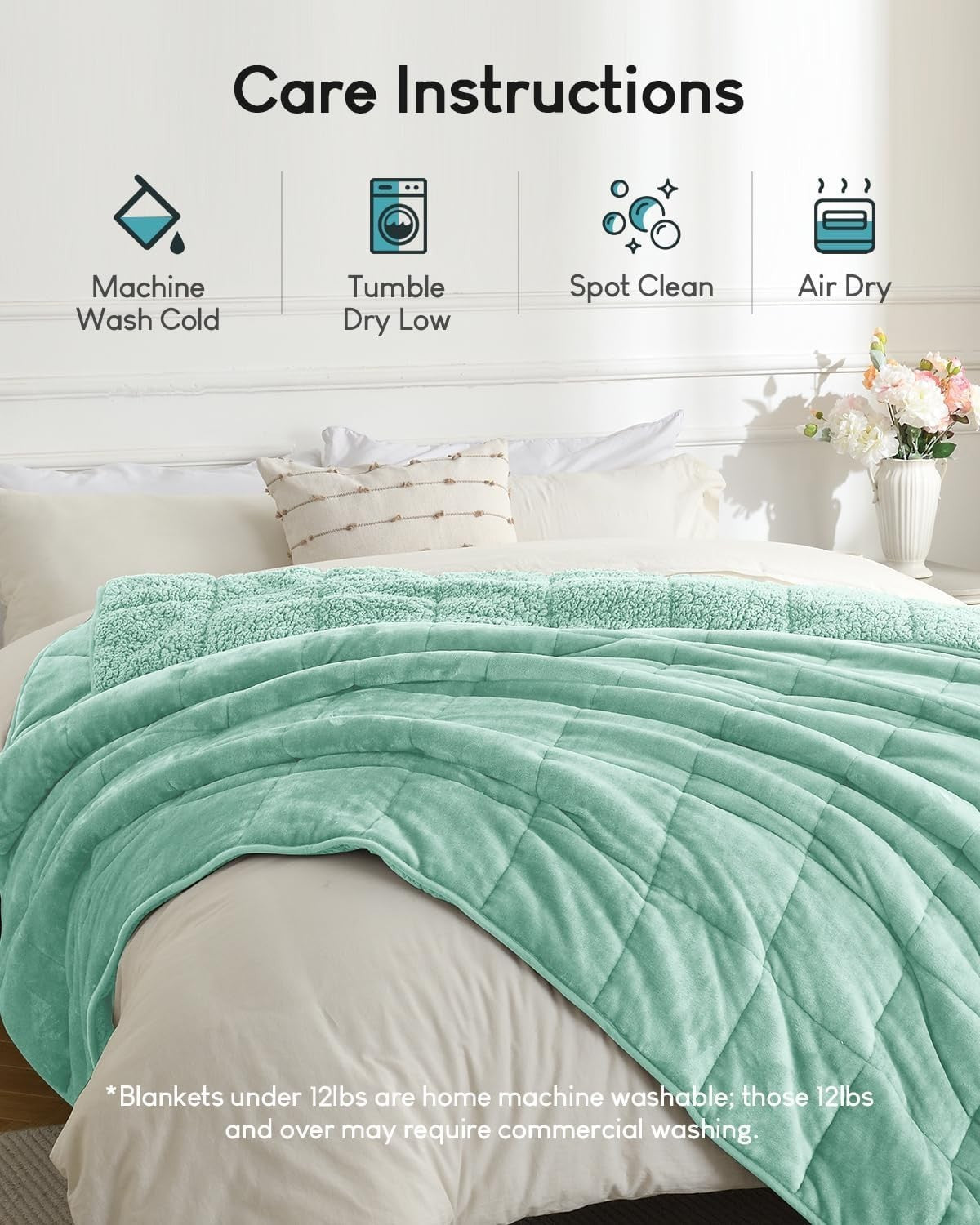 Weighted Blanket 15lb Sherpa Fleece Cozy Sleep Aid 60x80 Dusty Green Queen