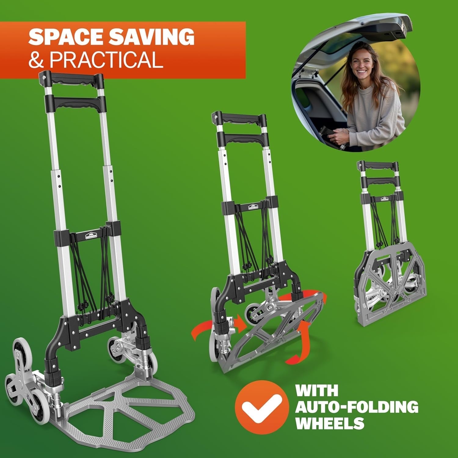 Foldable Stair Climber Hand Truck 80KG Aluminium Trolley Adjustable Solid Wheels