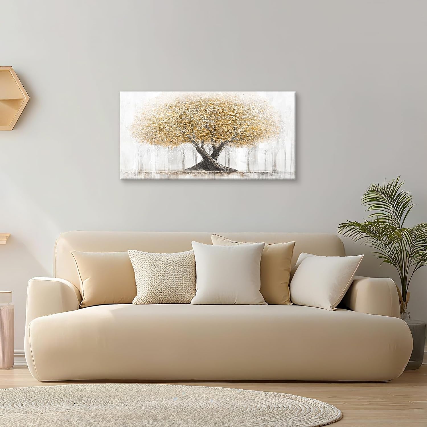 Large Beige Tree Canvas Wall Art 100x50cm Framed