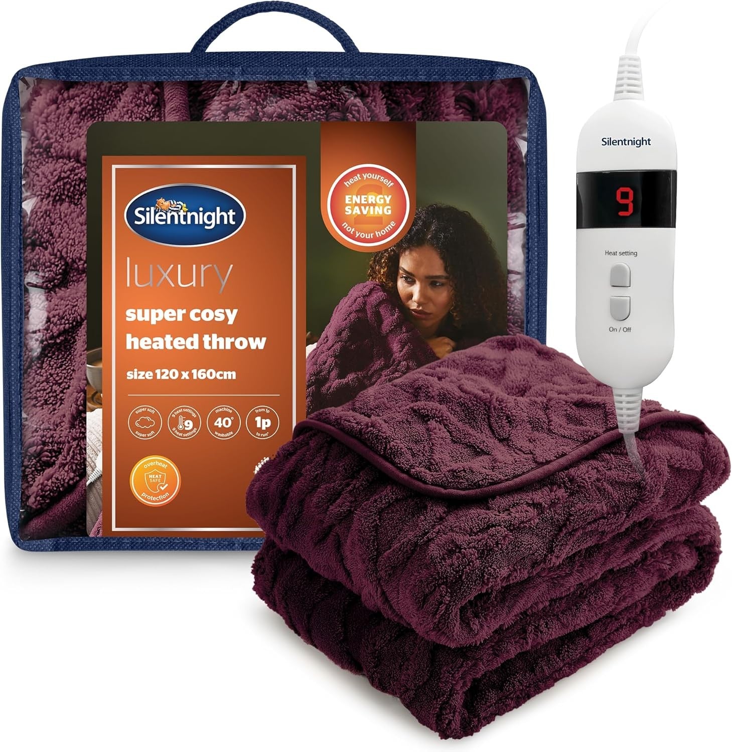 Luxury Heated Throw Blanket Super Cosy Knit Fleece 9 Heat Settings 120x160cm