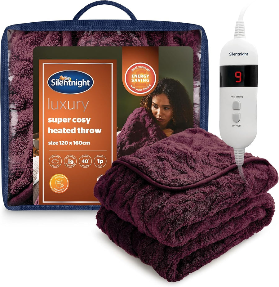 Luxury Heated Throw Blanket Super Cosy Knit Fleece 9 Heat Settings 120x160cm