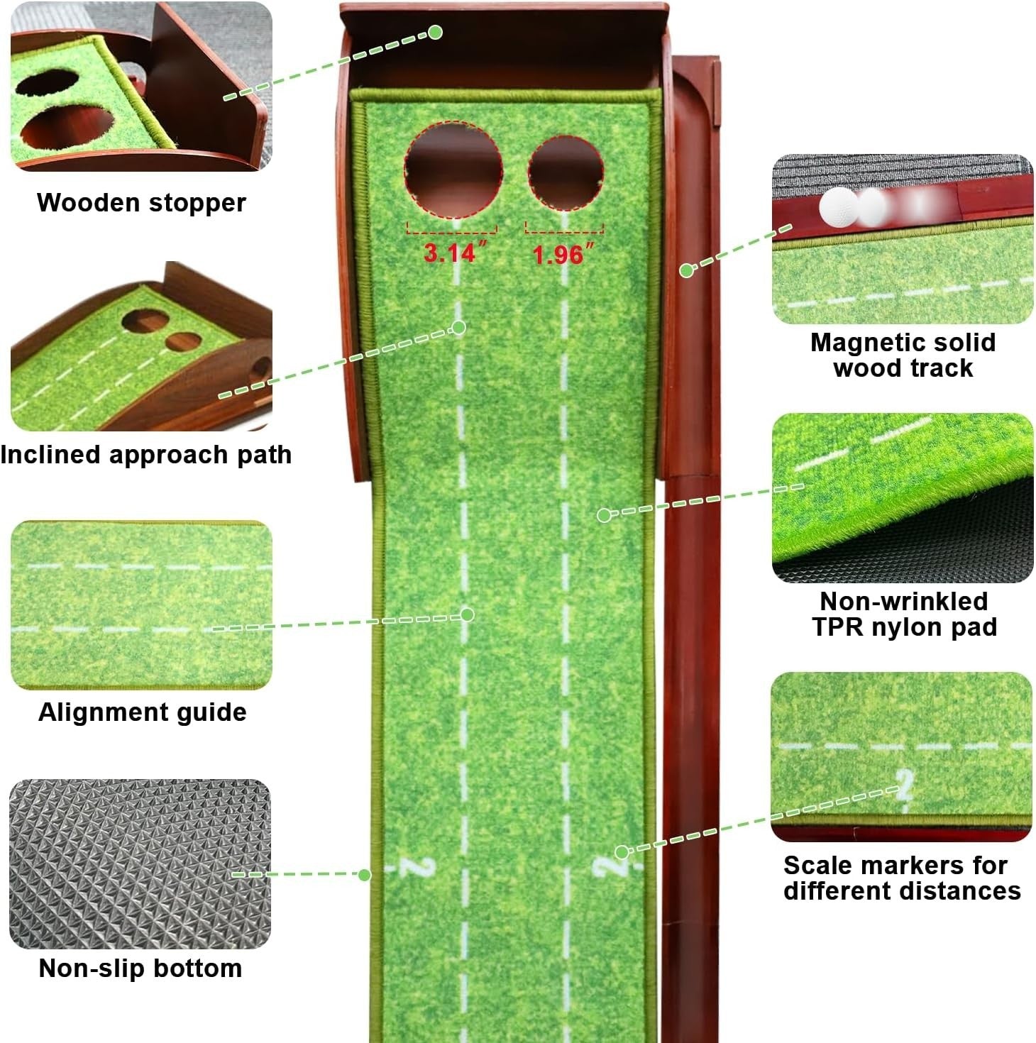 Golf Putting Mat Ball Return Practice Green Indoor Outdoor 9.84ft Se