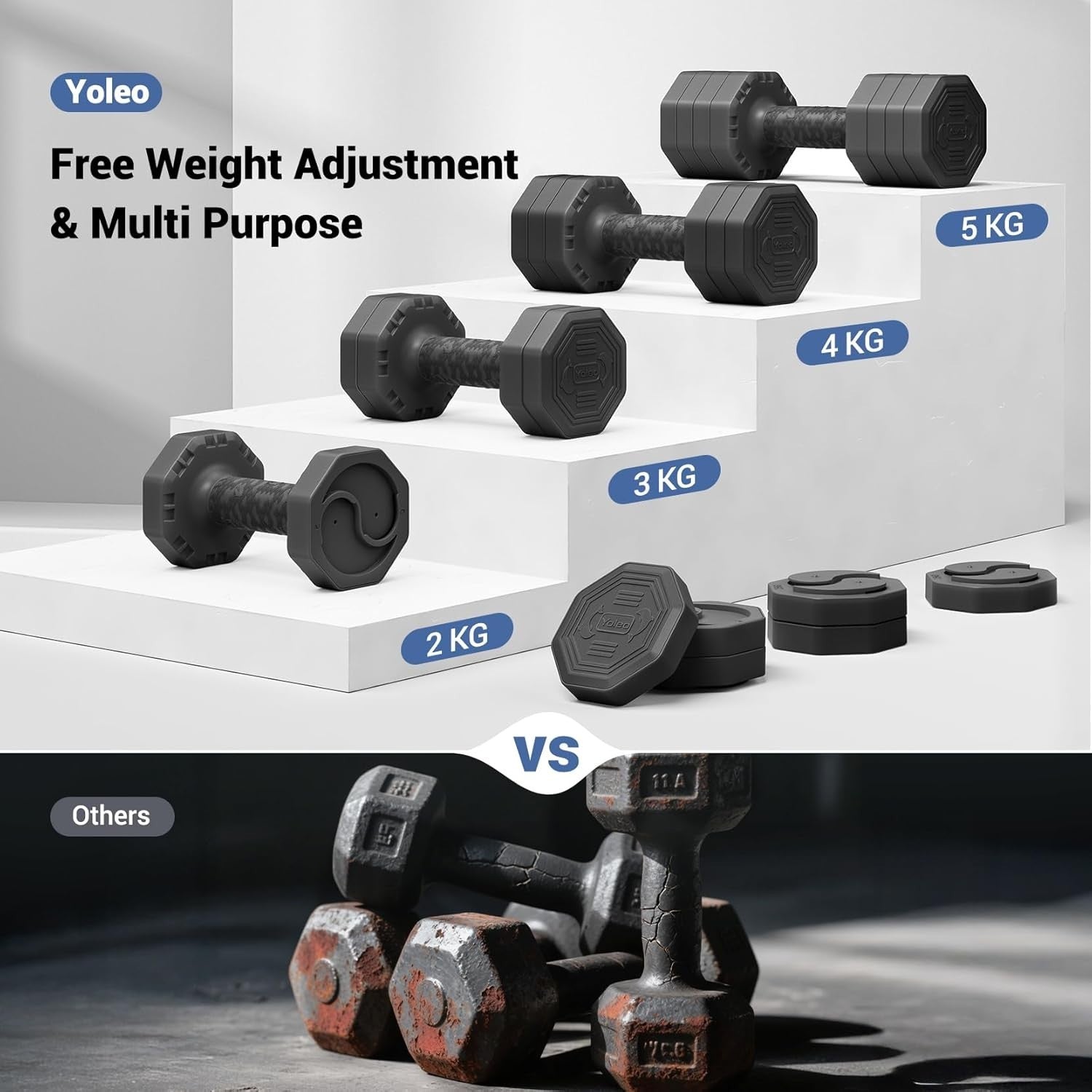 Adjustable Dumbbell Set 2–5KG Each Non-Slip Hand Weights Home Gym