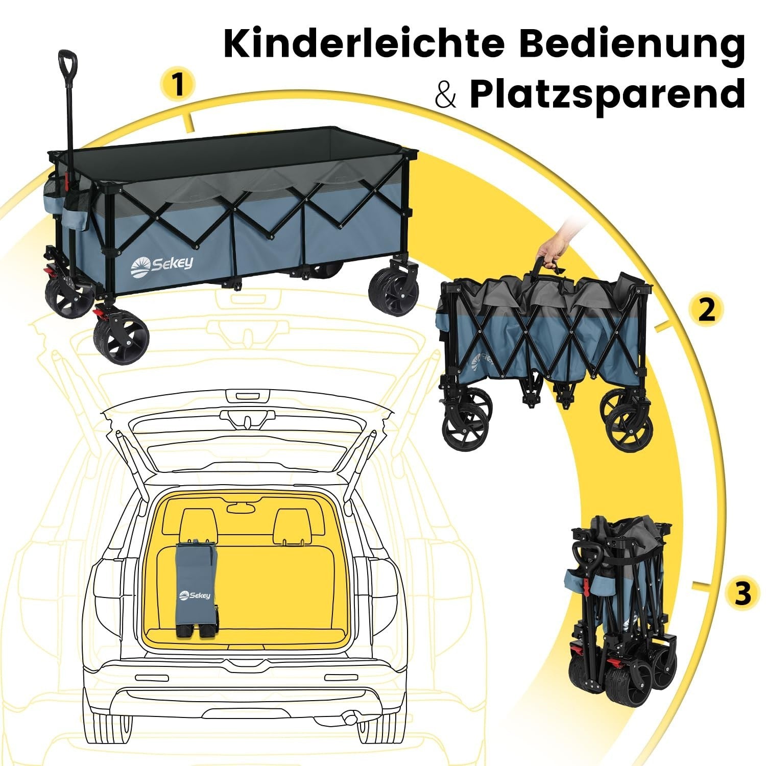 Blue Grey XXL Folding Handcart Heavy Duty 200kg All-Terrain Wagon 300L Capacity