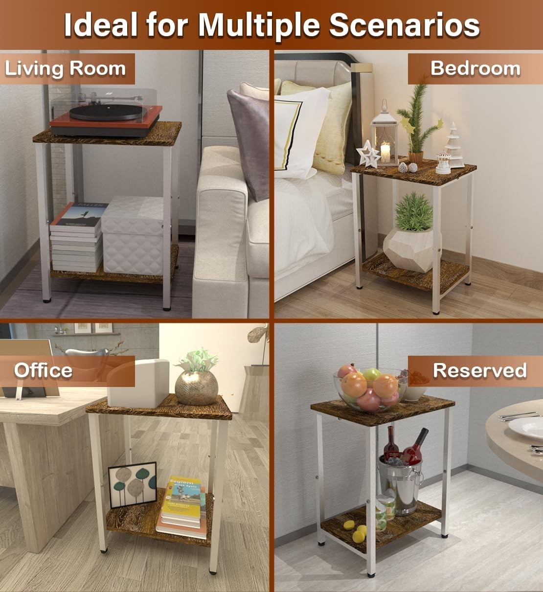 Narrow 2-Tier Side Table with Storage – Small Space Nightstand Shelf Unit