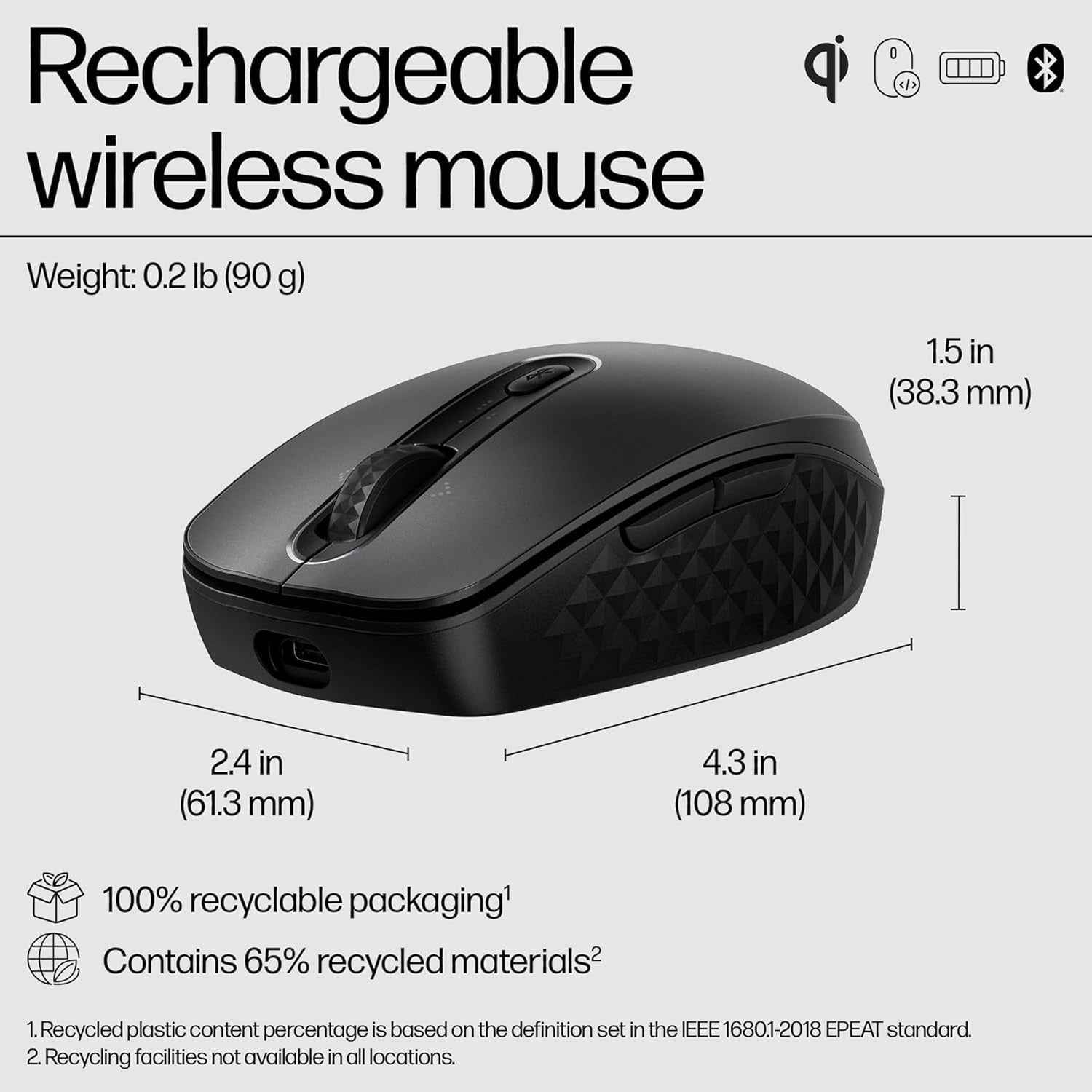 Qi Wireless Charging Mouse 4000 DPI Bluetooth Multi-Device Black