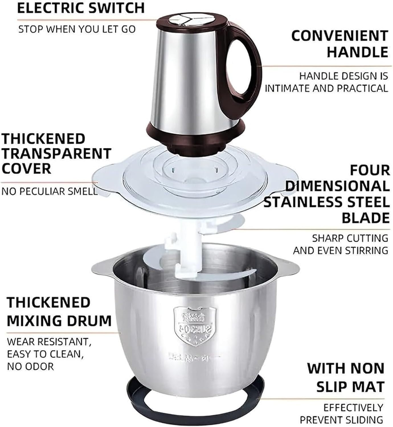 500W Electric Food Chopper 5L Meat Grinder Stainless Steel Processor
