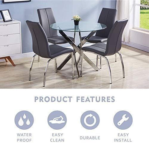 Round Dining Table 100cm Chrome Legs Tempered Glass Modern Kitchen