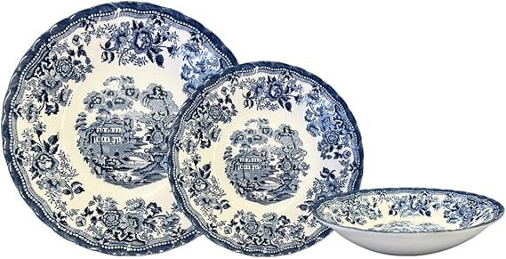 12pc Blue White Dinnerware Set Classic Floral Plates Bowls Service for 4