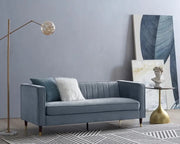 Grey Velvet 3 Seater Sofa Ribbed Back Gold Tip Legs High Arm Modern Couch