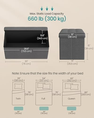 Dark Grey Storage Ottoman Bench 76cm Folding Seat Footstool Bed End Stool