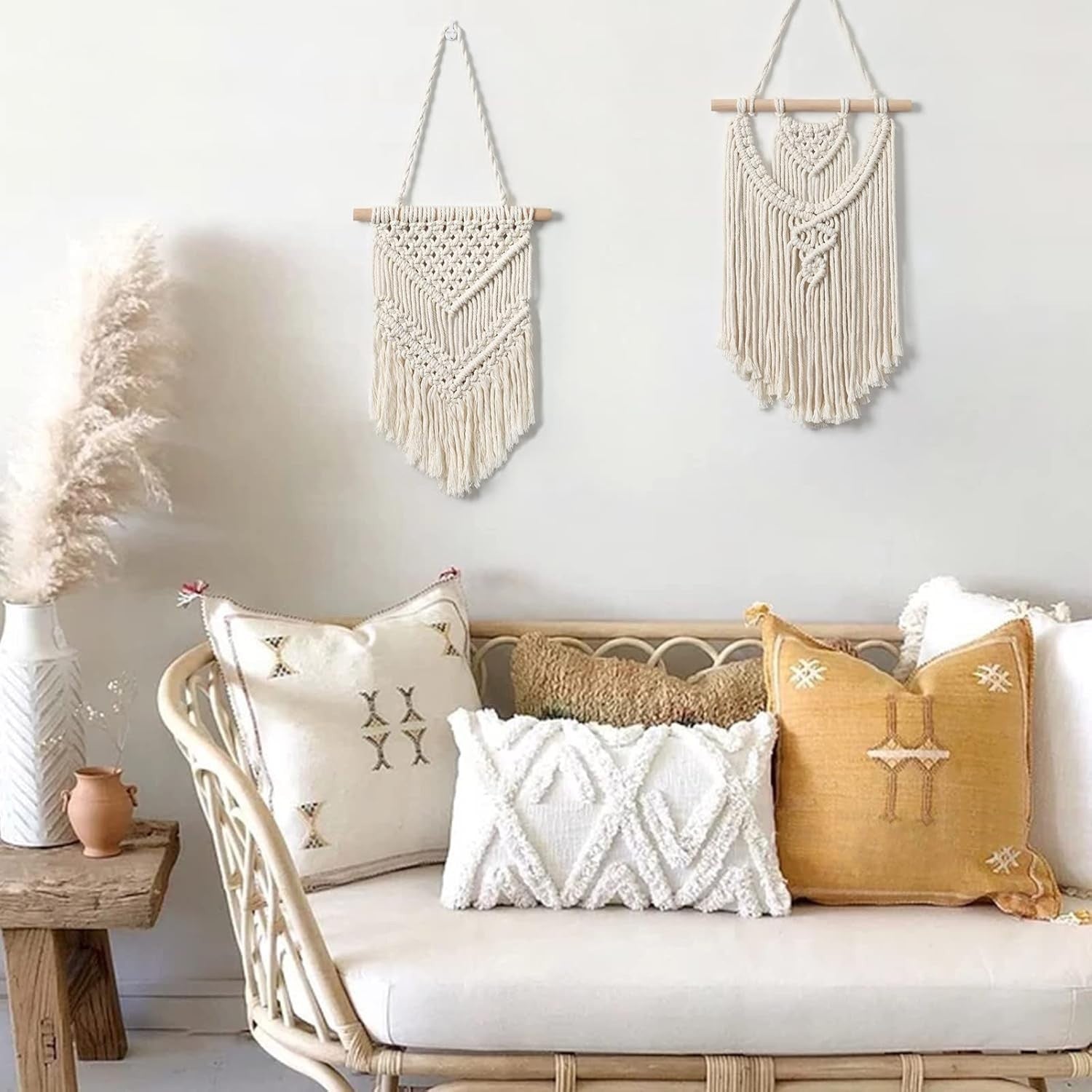 Boho Macrame Wall Hanging 2pcs Cotton Woven Tapestry Decor