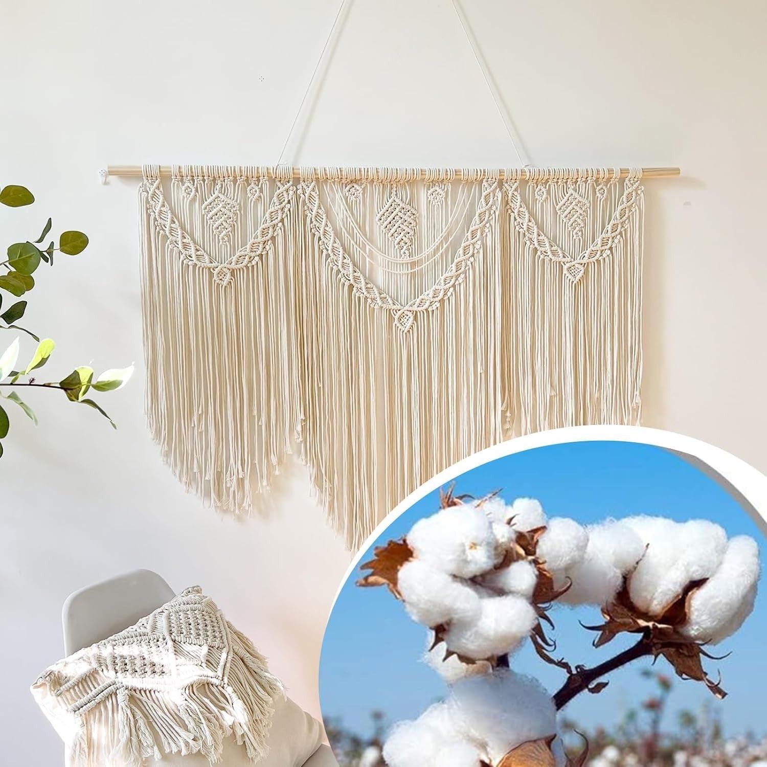 Large Macrame Wall Hanging Boho Leaf Woven Tapestry 110x80cm