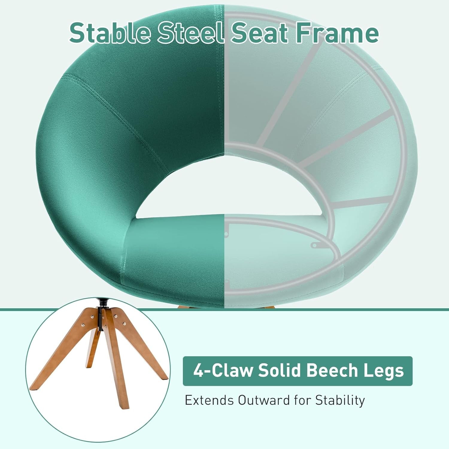 Green Velvet Swivel Accent Chair 360° Tub Armchair Beech Legs