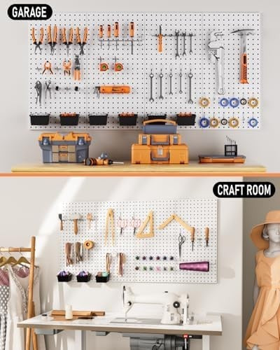 Metal Pegboard Wall Organizer Kit 48x24 Inch 158pcs Hooks White