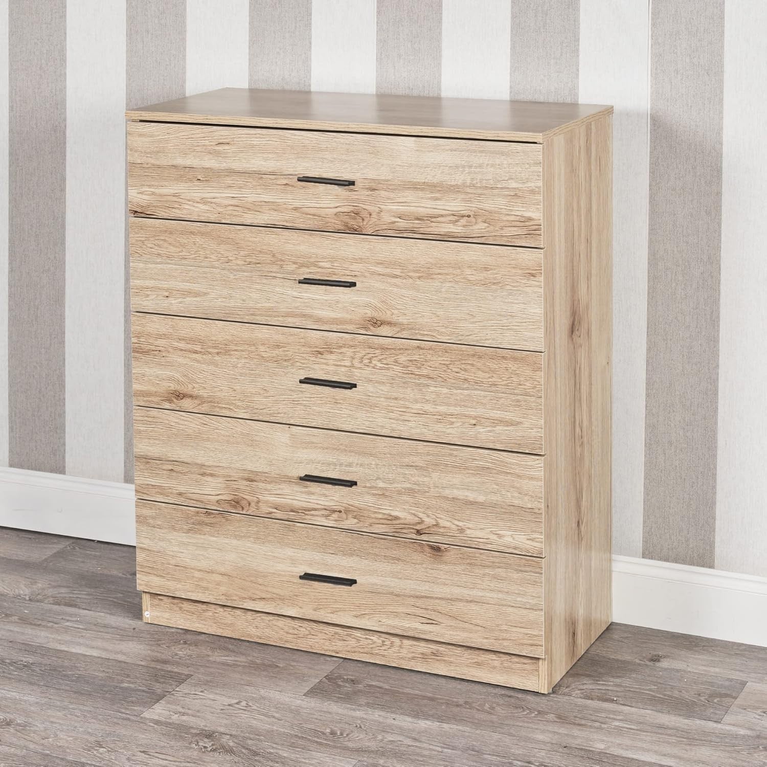 5 Drawer Chest of Drawers Oak Wood Bedroom Storage Unit Modern Tall Slim