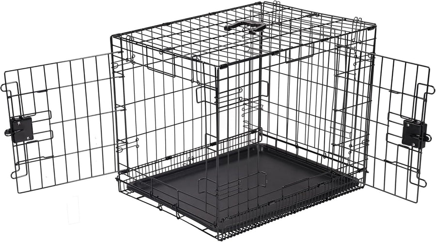 Medium Foldable Double Door Metal Dog Crate Cage with Divider & Tray 76cm