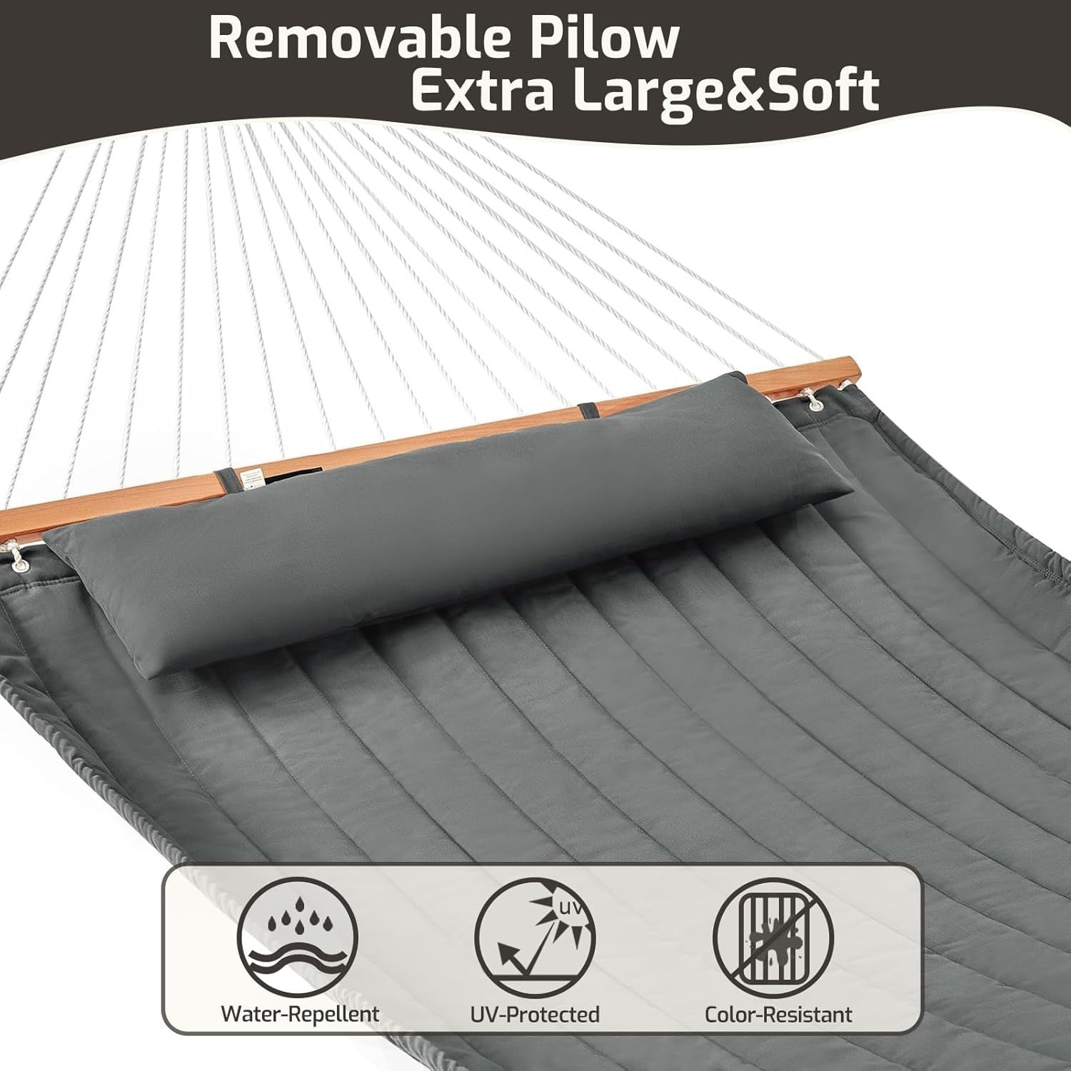 Luxury Quilted Double Hammock w/ Spreader Bars & Pillow | 450lbs | Outdoor