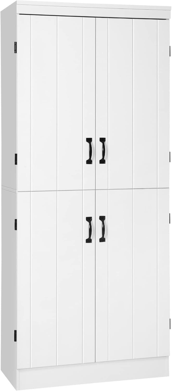 176cm Tall 4-Door Kitchen Cupboard 6-Tier Adjustable Shelves White