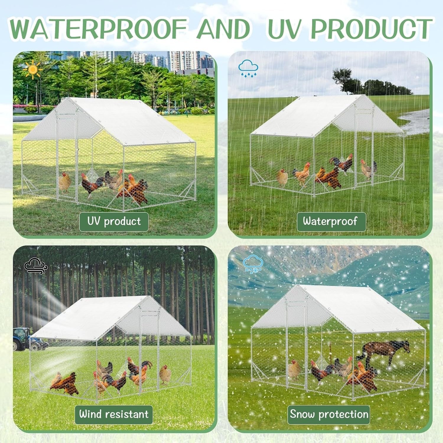 2PCS Chicken Coop Cover 11.5x6.5ft Waterproof UV Tarp Bungee