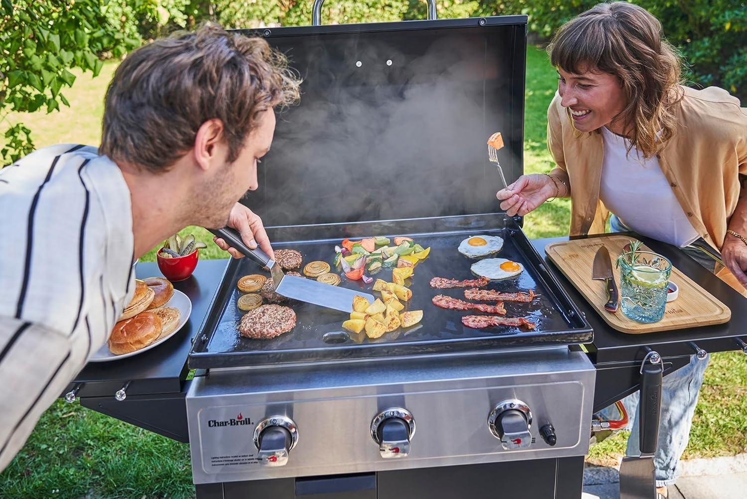 3 Burner Gas Griddle BBQ Outdoor Flat Top Grill Cast Iron Plate