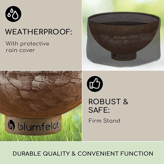 Outdoor Fire Pit BBQ Grill Round Bowl Portable 3-in-1 Garden Heater Table