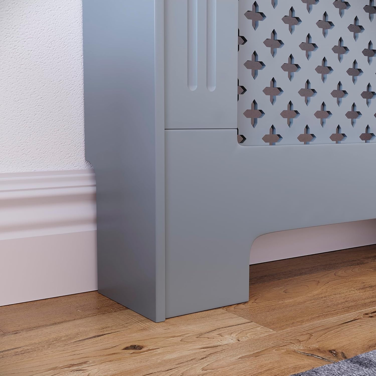 Small Grey Radiator Cover 82x78x19cm Modern Cross Pattern MDF Cabinet