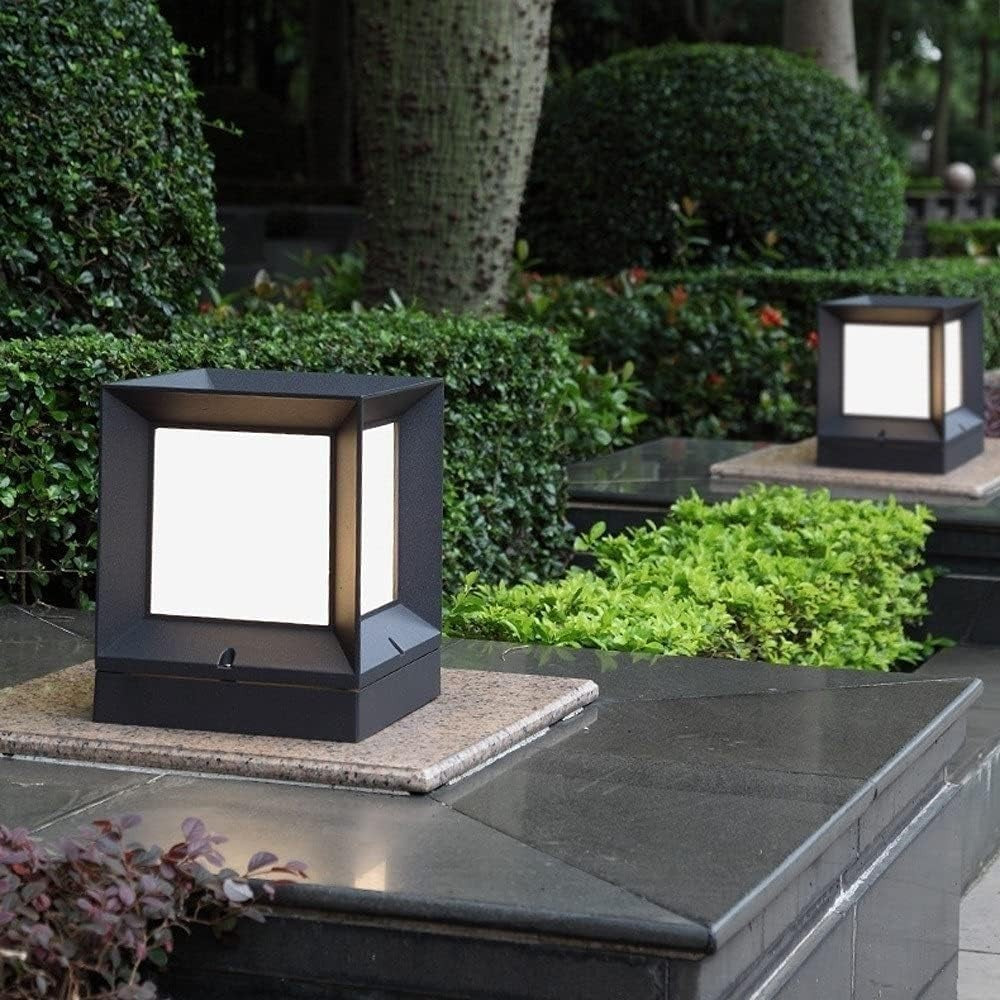 Outdoor Square Pillar Light Modern Black Aluminum Post Lantern Waterproof