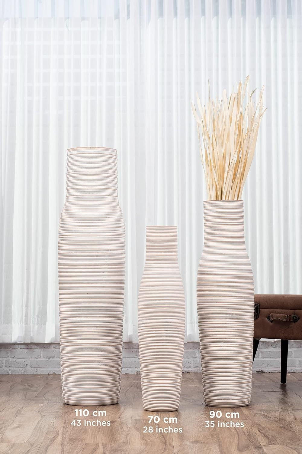 Tall White Floor Vase 65cm Farmhouse Decorative Vase for Pampas Grass