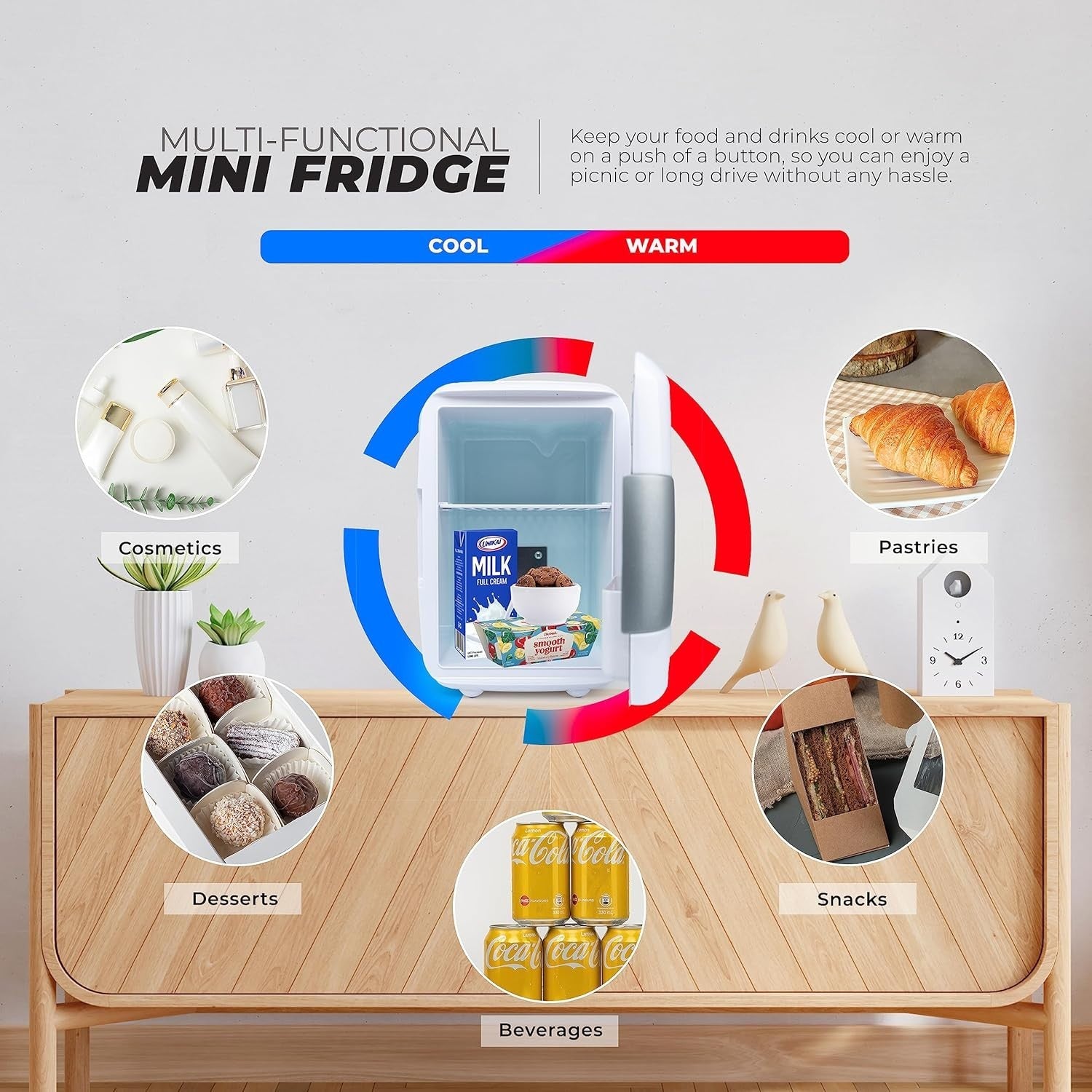 Portable Mini black Fridge 4L AC/DC Cooler Warmer Bedroom Car Desk