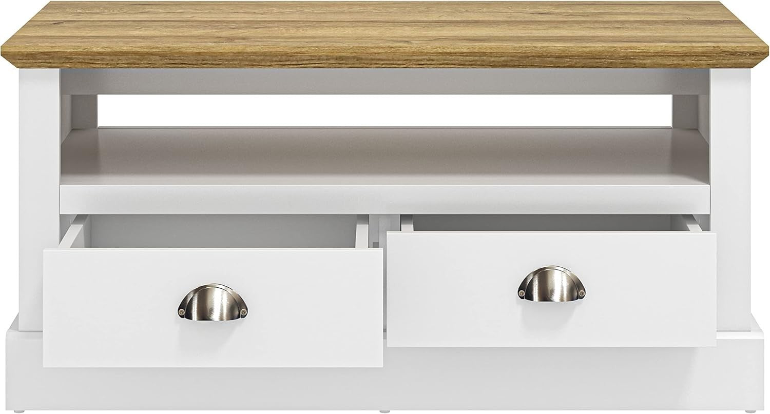 Modern White Coffee Table with 2 Drawers & Shelf – Storage Cabinet 94cm