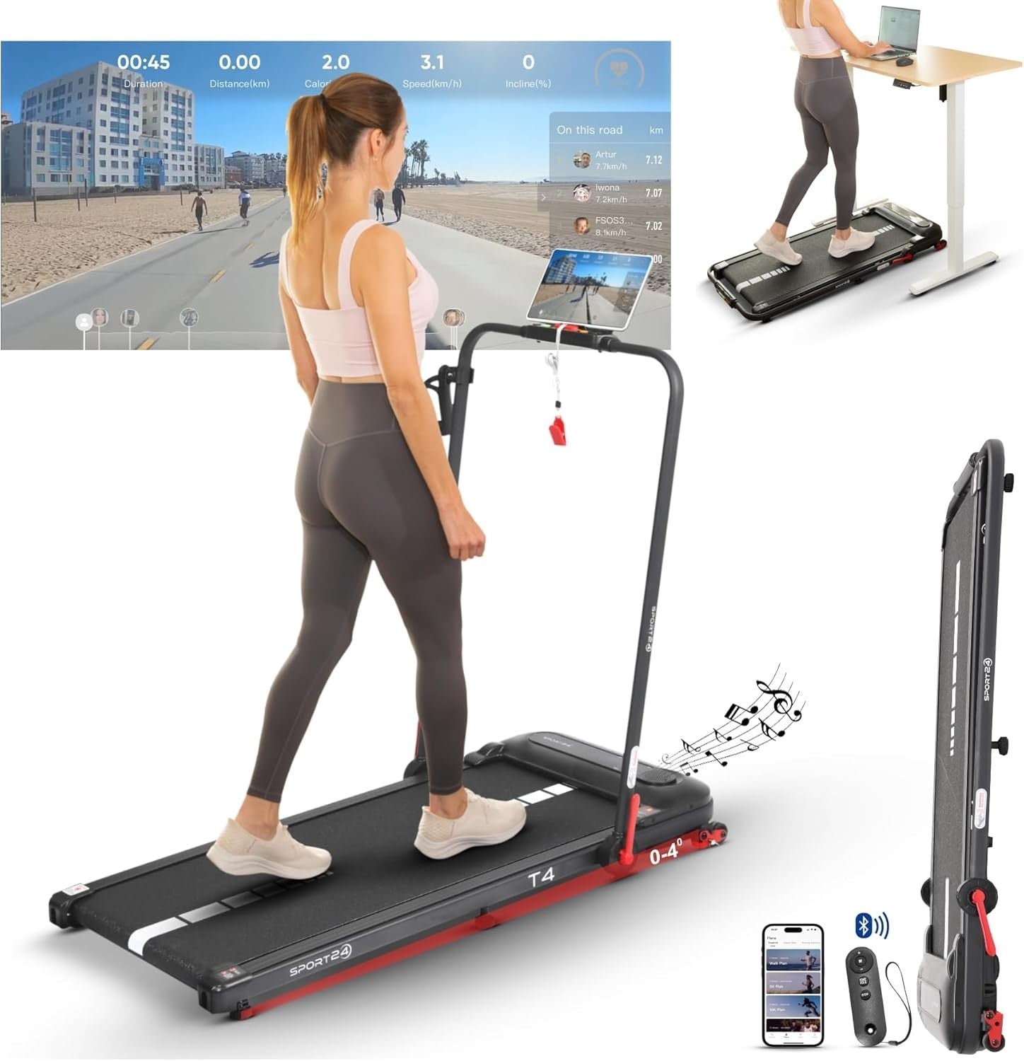 Foldable Under Desk Treadmill 12km/h Quiet Incline Home Walking Running