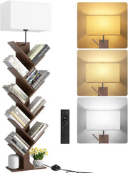 9 Tier Tree Bookshelf with LED Lamp Remote Walnut  Tall Narrow Shelf