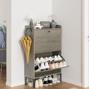 Shoe Cabinet 2 Flip Drawers Adjustable Dividers Compact Hallway Storage Grey