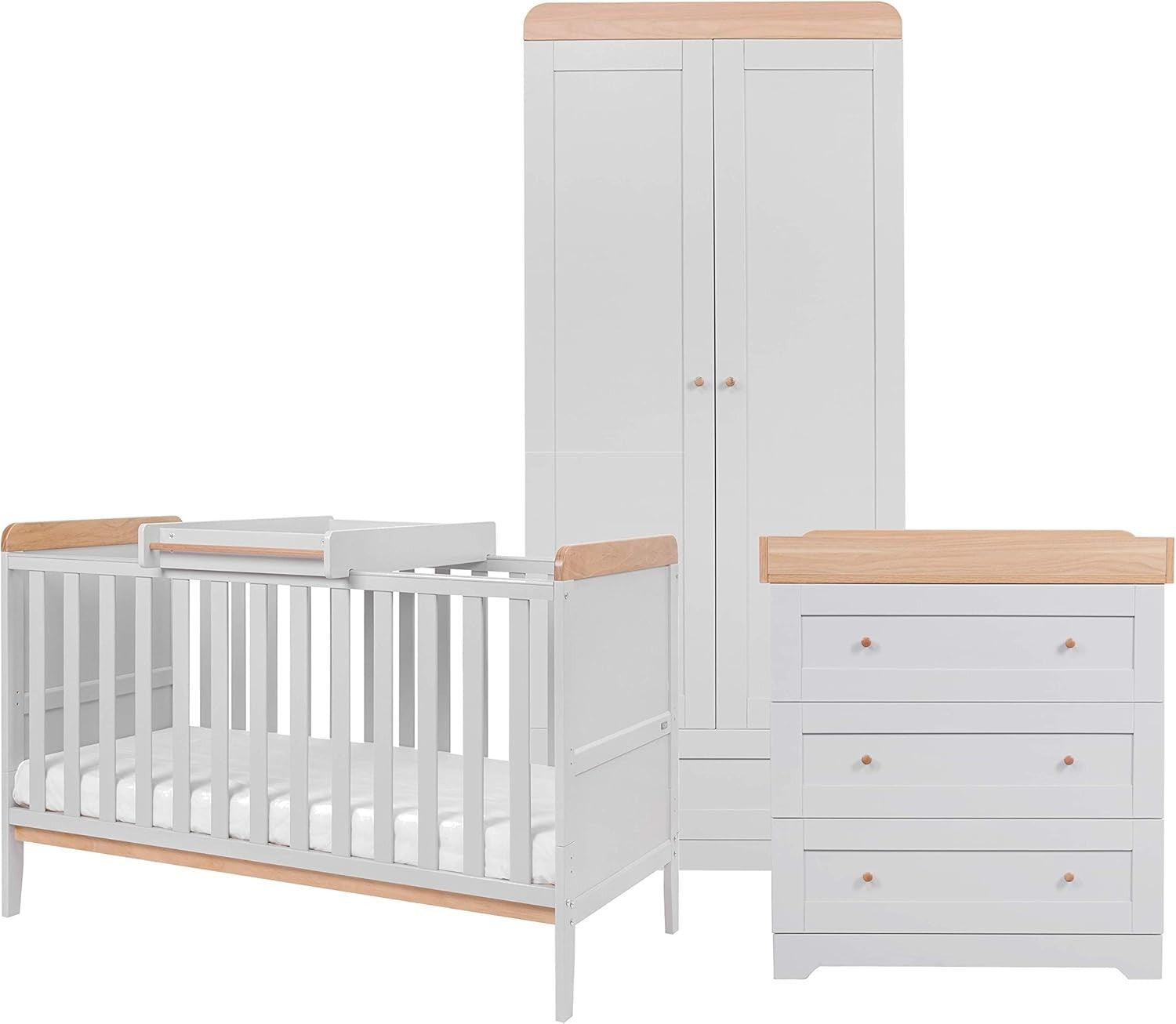 3pcs Nursery Furniture Set Cot Bed Wardrobe Chest Drawers Solid Wood Dover Grey