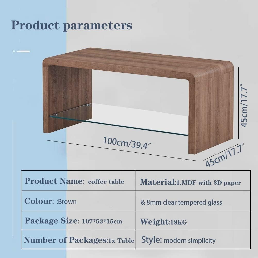 Brown Wood Style Coffee Table with Tempered Glass Shelf 100x45x45cm