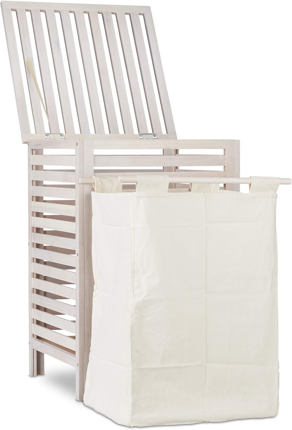 52L White Wood Laundry Hamper Vintage Slatted Design with Removable Liner Bag